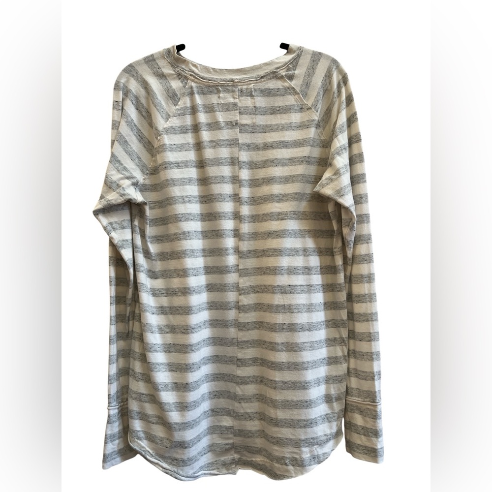We The Free Striped Long Sleeve Tunic Top S Gray Cream Oversized Raw Hem - Picture 3 of 6